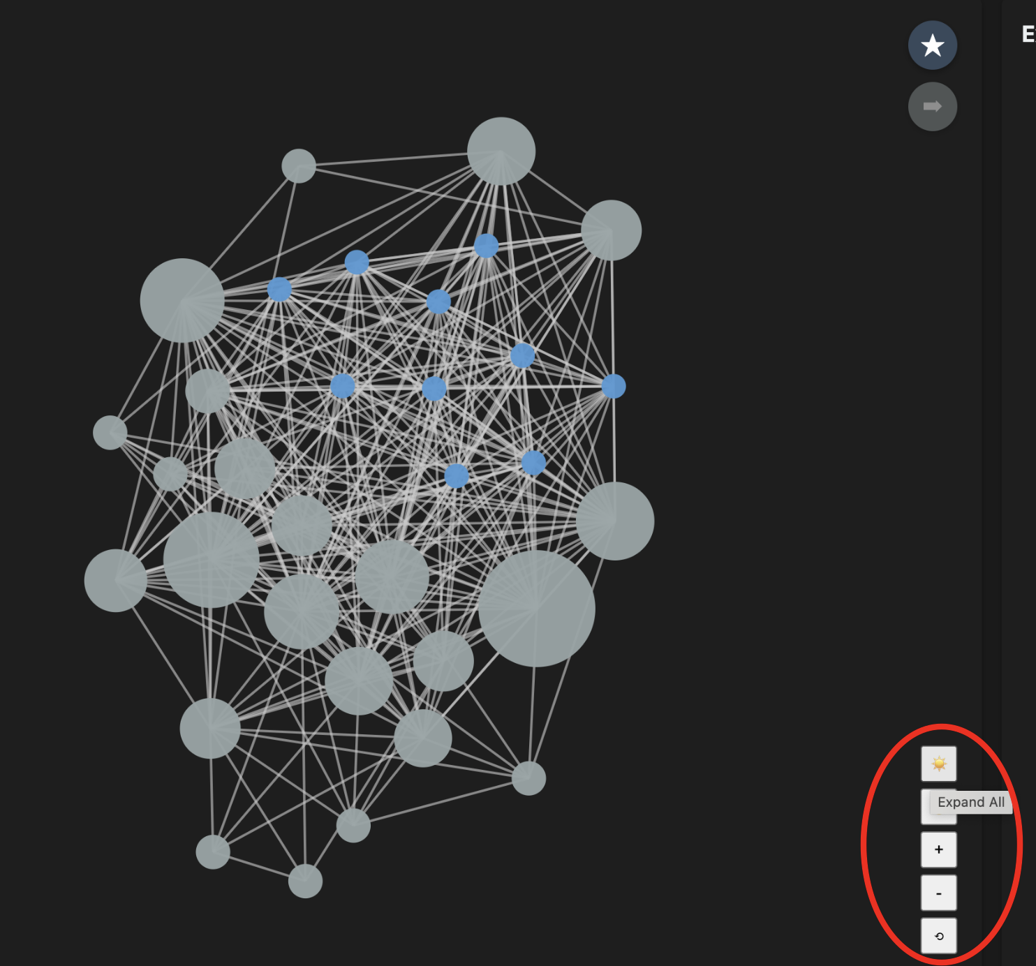 Collapsed network with three clusters and Expand All
            button highlighted